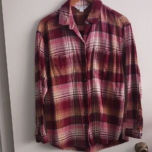 Old Navy  Casual Plaid Shirt - Burgundy and Tan, Pink Womens